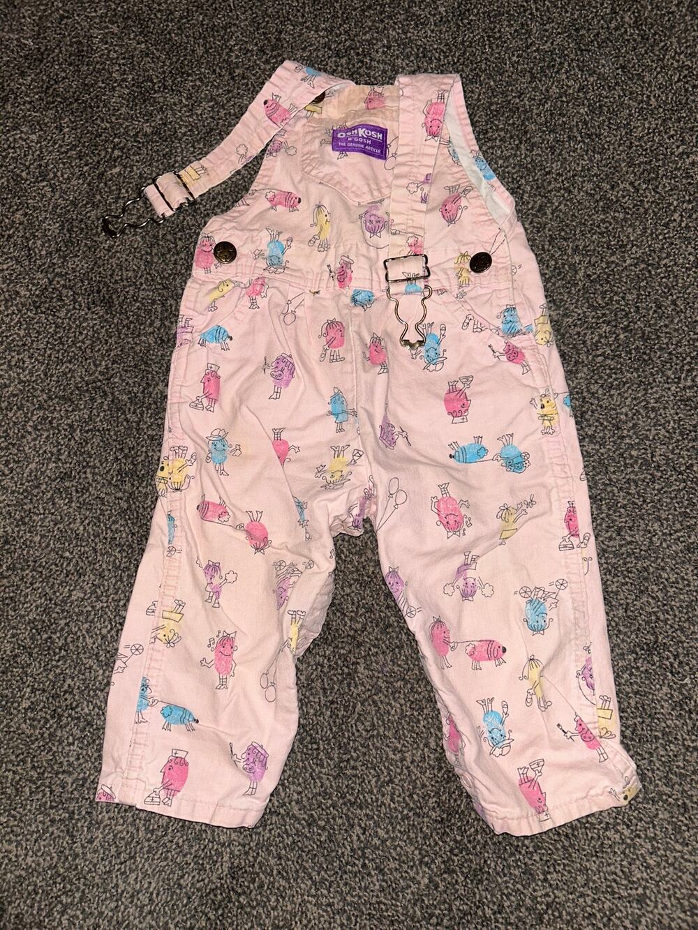 Vtg OshKosh B'Gosh Vestbak Pink Bubble Overalls 24  Months